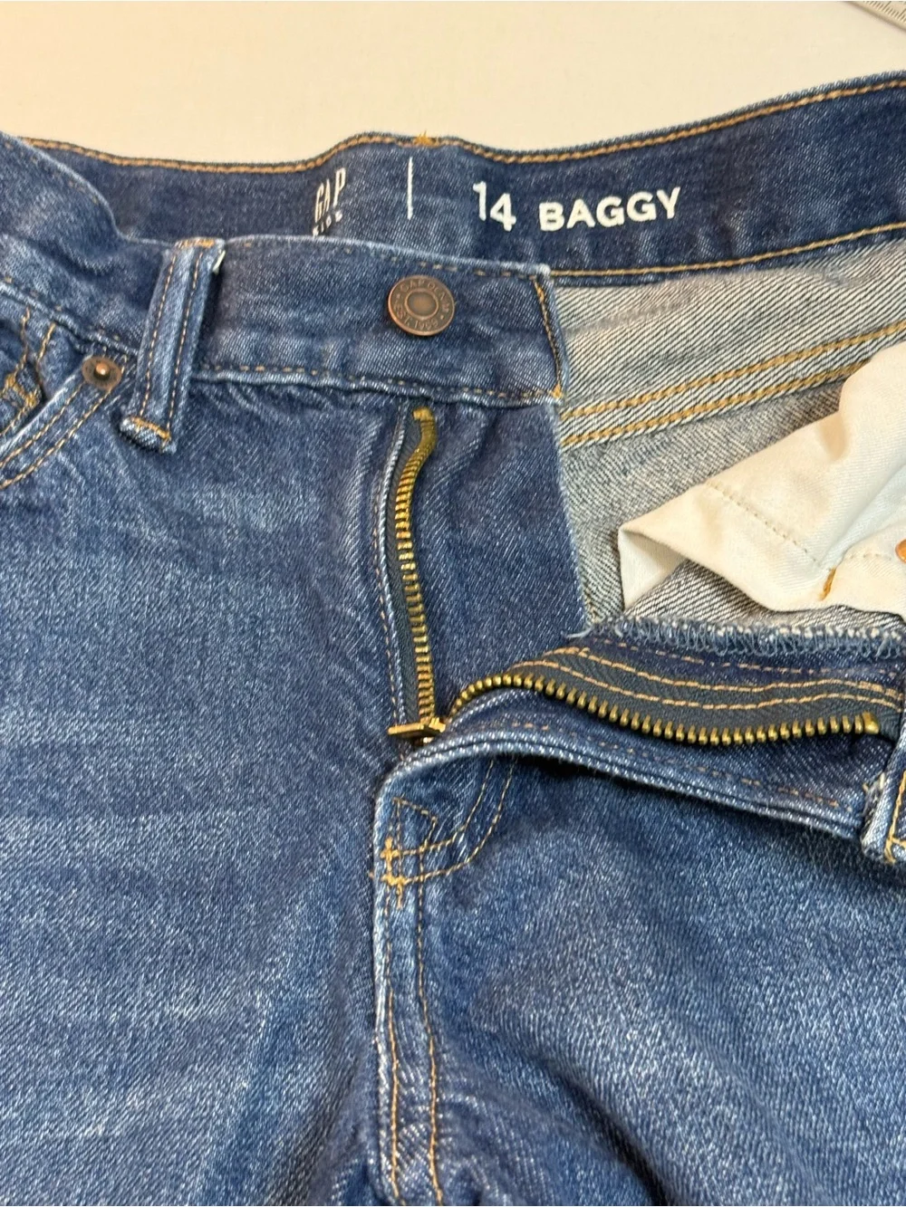 Gap Kids Baggy Jeans Youth Girls Size 14 Medium Wash 100% Cotton Wide Leg Denim
